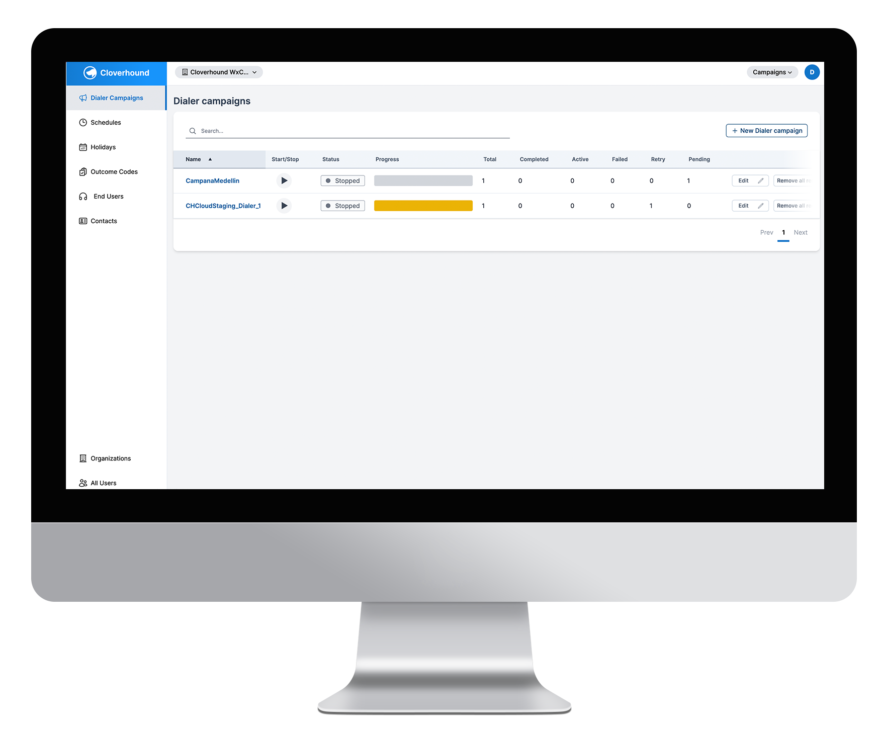Interface do Gerenciador de Campanhas