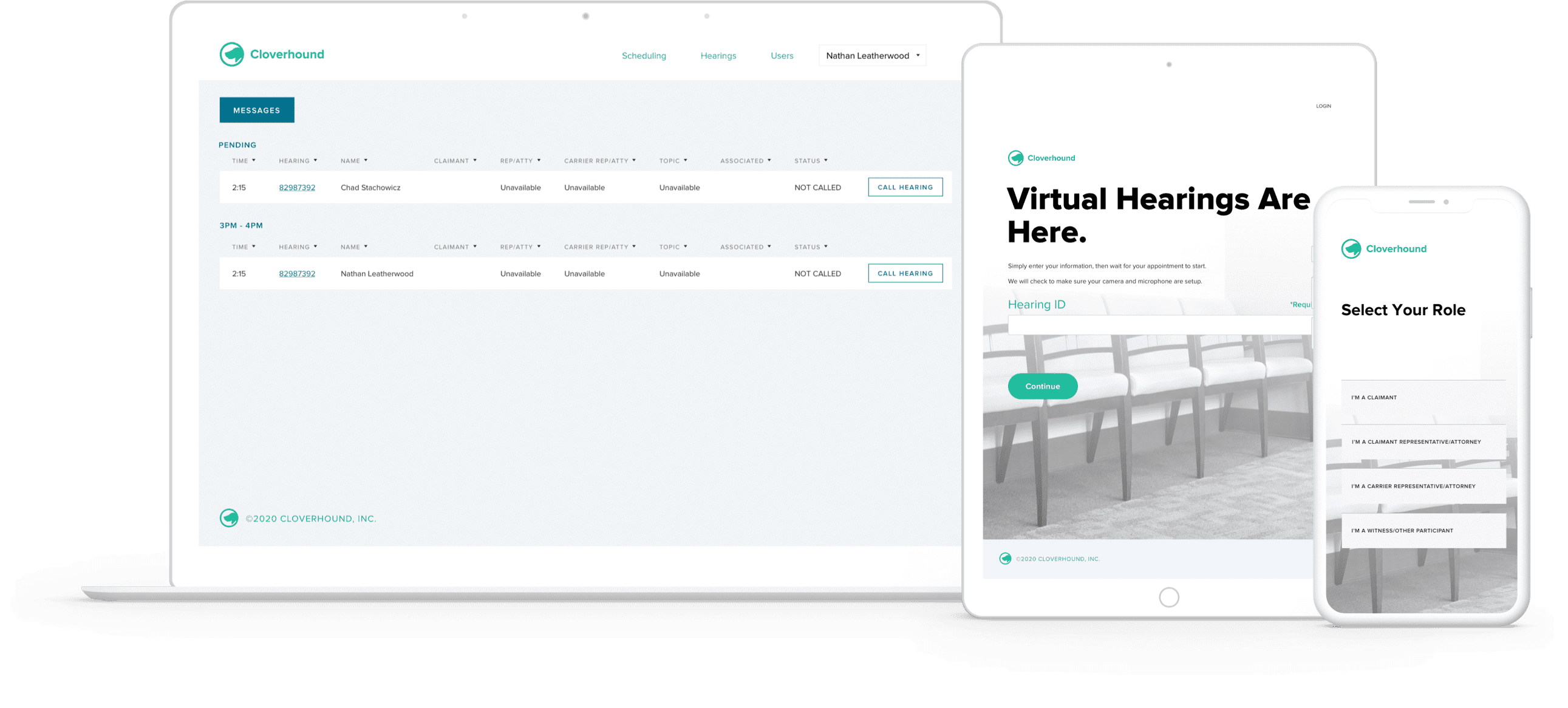 Cloverhound Connect para tribunais em vários dispositivos